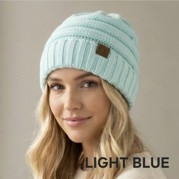 C.C Knit Hat - Blue, Red, Brown, Pink, Black, Beige - Picture 4 of 15